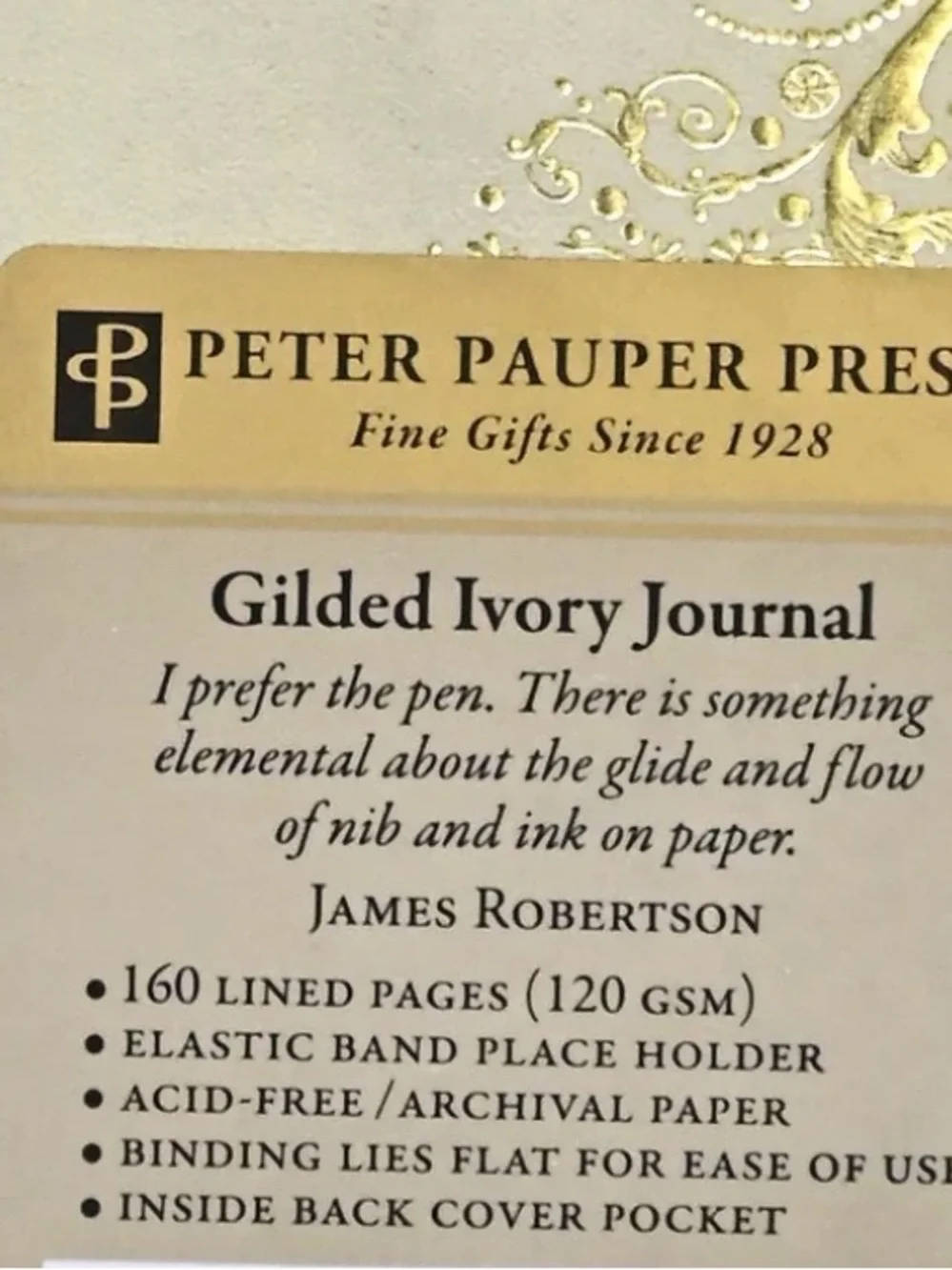 Gilded Ivory gold-foiled embossed cover gilded pages elastic closure journal